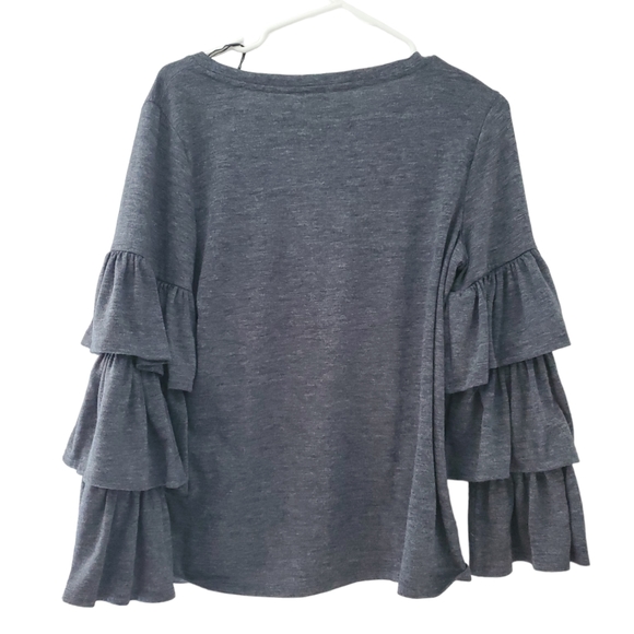 Banana Republic Womens Tiered Ruffle Sleeve Top Size M Gray Crew Neck Pullover - Picture 3 of 6